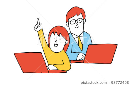 在線學習 小學生、初中生和高中生使用計算機與講師一起學習的圖像插圖 在線學習 小學生、初中生和高中生使用計算機與講師一起學習的圖像插圖 98772408