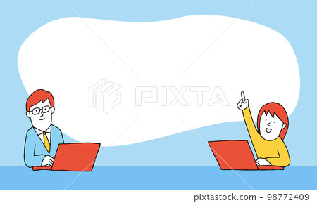 Illustration frame Online learning Image illustration of elementary school students, junior high school students, and high school students learning with a lecturer using a computer 98772409