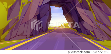 Cartoon road going through tunnel in mountain Cartoon road going through tunnel in mountain 98772989