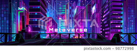 Night neon glowing city metaverse perspective view Night neon glowing city metaverse perspective view 98772998