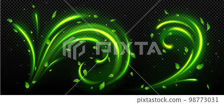 Set of abstract fresh air swirls with green leaves Set of abstract fresh air swirls with green leaves 98773031