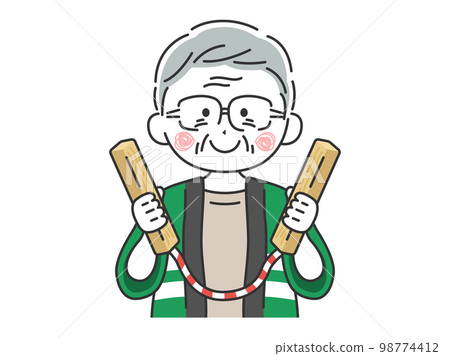 Illustration of a Senior Man Beware of Fire and Beating Clappers Illustration of a Senior Man Beware of Fire and Beating Clappers 98774412