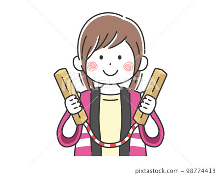 Illustration of a young woman beware of fire and beat the clappers 98774413