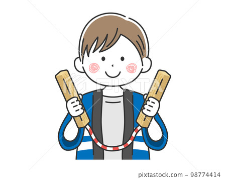 Illustration of a young man beware of fire and beat the clappers 98774414