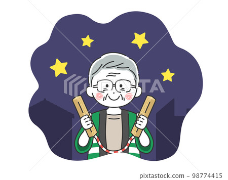 Illustration of an elderly man watching out for fire and going around at night 98774415