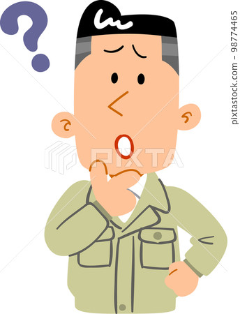 感到疑惑的穿著工作服的青年上半身 98774465