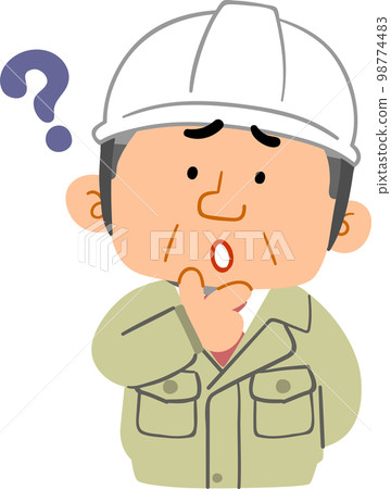 一名身穿工作服、頭戴安全帽的中年男子上半身感到疑惑 98774483