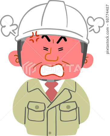 上半身穿著工作服戴著頭盔生氣臉通紅的中年男子 98774487