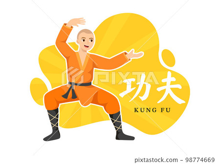 Kung Fu Illustration with People Showing Chinese Sport Martial Art in Flat Cartoon Hand Drawn for Web Banner or Landing Page Templates 98774669