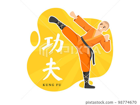 Kung Fu Illustration with People Showing Chinese Sport Martial Art in Flat Cartoon Hand Drawn for Web Banner or Landing Page Templates 98774670