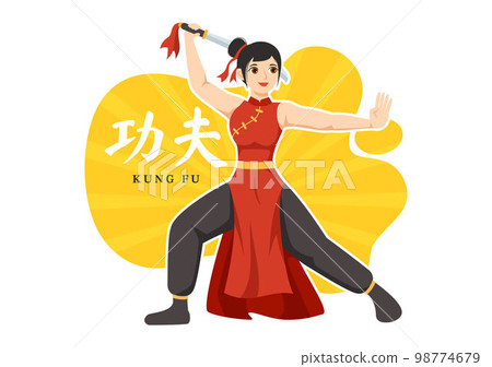 Kung Fu Illustration with People Showing Chinese Sport Martial Art in Flat Cartoon Hand Drawn for Web Banner or Landing Page Templates 98774679