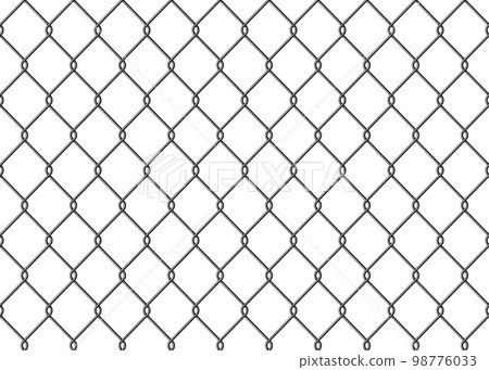 Realistic metal wire chain link fence seamless pattern. Steel lattice with rhombus, diamond shape. Grid fence background. Prison wire mesh seamless texture. Vector illustration on white background Realistic metal wire chain link fence seamless pattern. Steel lattice with rhombus, diamond shape. Grid fence background. Prison wire mesh seamless texture. Vector illustration on white background 98776033