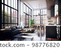 Large open room with kitchen and living room in modern style 98776820