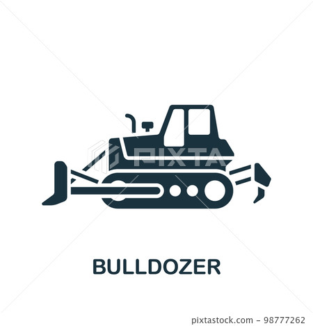 Bulldozer icon. Monochrome simple sign from construction instruments collection. Bulldozer icon for logo, templates, web design and infographics. Bulldozer icon. Monochrome simple sign from construction instruments collection. Bulldozer icon for logo, templates, web design and infographics. 98777262