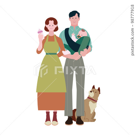 happy family couple childcare living with a dog family protection dog 98777918