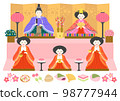 Hinamatsuri illustration of the emperor, Hina dolls, three court ladies, Hinadan and accessories 98777944