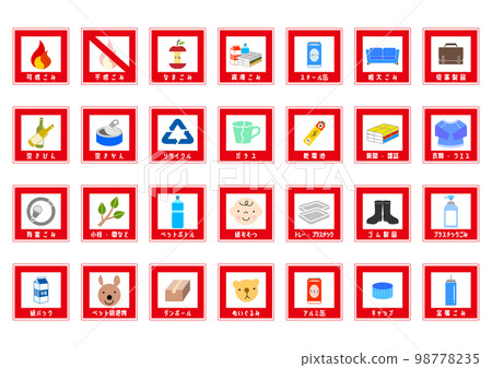 Simple and cute garbage sorting collection sticker illustration set 98778235