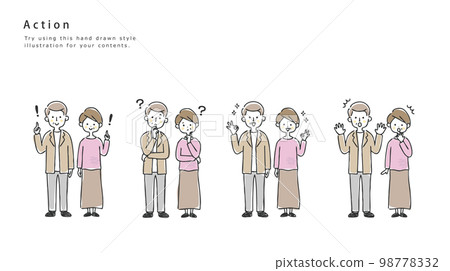 Middle-aged couple facial expression set whole body 98778332