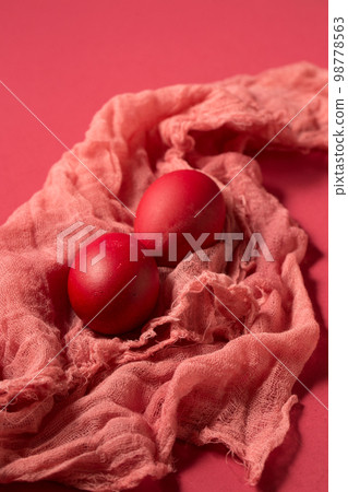 chicken eggs on pink gauze chicken eggs on pink gauze 98778563