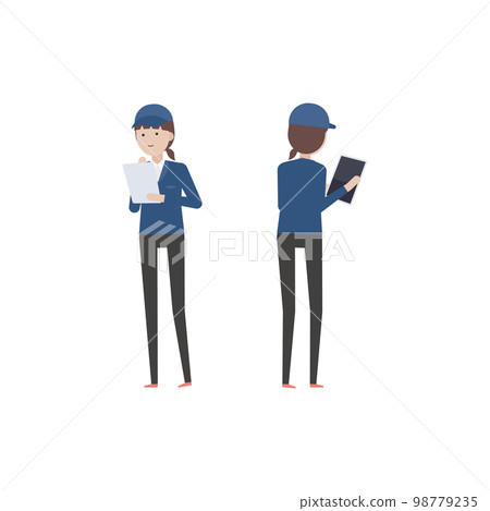 Illustration material of a woman in work clothes operating a tablet Illustration material of a woman in work clothes operating a tablet 98779235