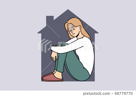 Unhappy woman isolated in house Unhappy woman isolated in house 98779770