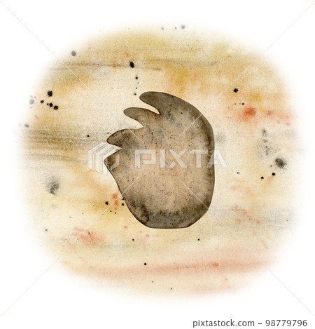 Watercolor herbivorous dinosaur footprint fossil, hand drawn diplodocus paw on sand illustration Watercolor herbivorous dinosaur footprint fossil, hand drawn diplodocus paw on sand illustration 98779796
