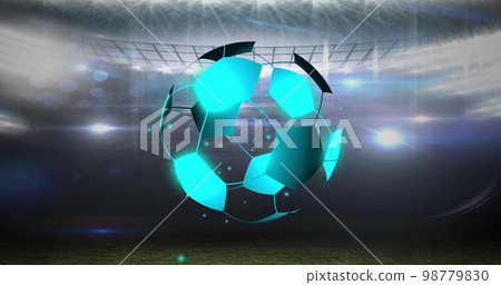 Image of neon soccer ball over sport stadium 98779830