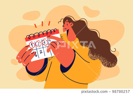 Woman count circle days in calendar  98780257