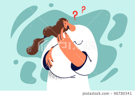 Pregnant woman confused making decision Pregnant woman confused making decision 98780341