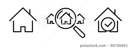 Real estate search line icon set Mortgage approved 98780691