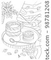 Cup with cookies on a tray. Vector antistress coloring book. 98781208