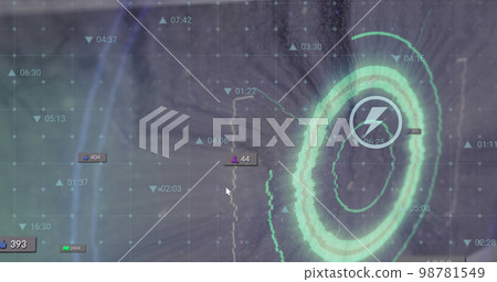 Image of digital circle with social media notifications, computer icons and stock market data 98781549