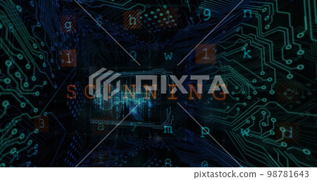 Image of online security warning data processing on computer circuit board background Image of online security warning data processing on computer circuit board background 98781643