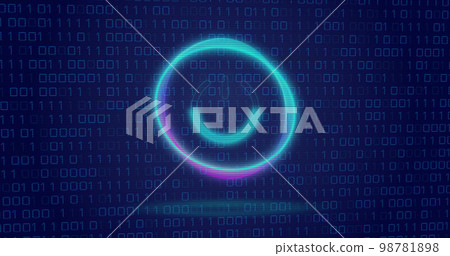 Image of neon circle with power over binary code on digital screen 98781898