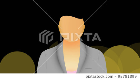 Composition of businesswoman icon over light spots on black background 98781899