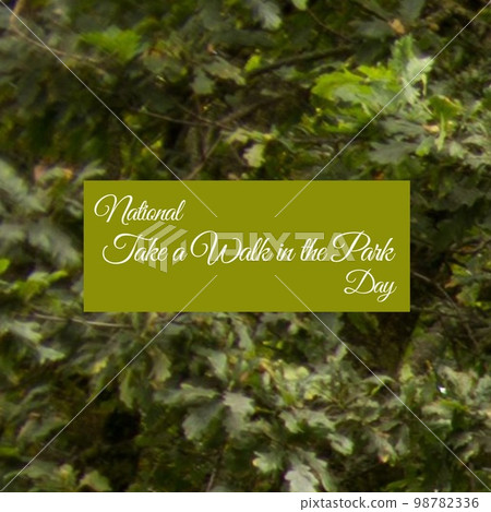 Composition of national take a walk in the park day text over leaves 98782336