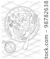 A plate of food and a cup. Vector antistress coloring book. 98782638