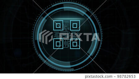 Composition of qr code and scope scanning on black background 98782653