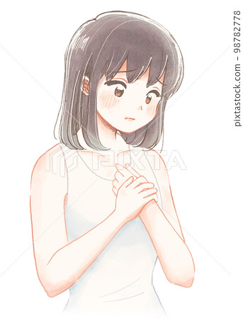 溫柔的水彩畫,月經前身體狀況不佳的青春期少女 溫柔的水彩畫,月經前身體狀況不佳的青春期少女 98782778