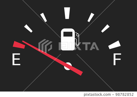 gasoline fuel gauge in car at minimum empty tank 98782852