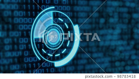 Image of blue circle with numbers over binary code Image of blue circle with numbers over binary code 98783418