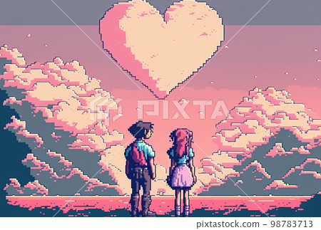 Valentine card background pixel art style graphic. 98783713