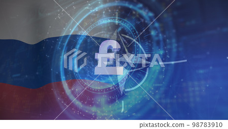 Composite of british pound sign, scope and flag of russia 98783910