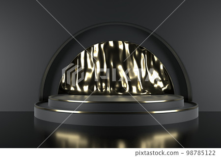 3d render of shop display. Abstract geometric podium background. Minimalist primitive shapes. Modern mockup. Blank template. Empty showcase. 98785122