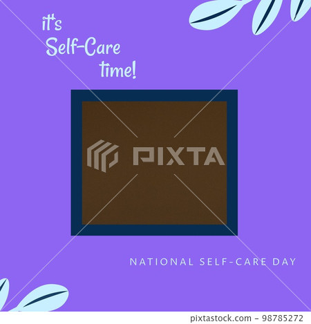 Composition of it's self-care time text and copy space over pattern and purple and brown background Composition of it's self-care time text and copy space over pattern and purple and brown background 98785272