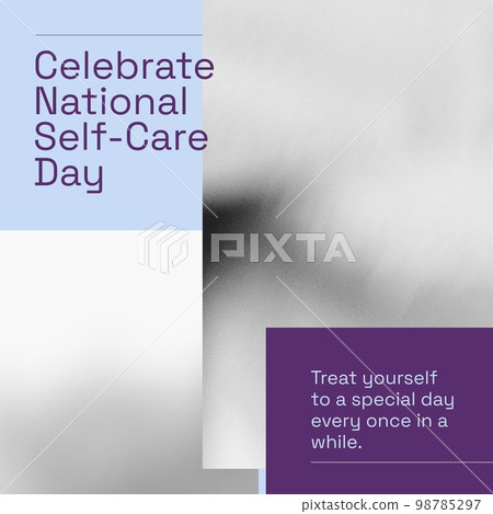 Composition of national self-care day text and copy space over multicoloured background 98785297