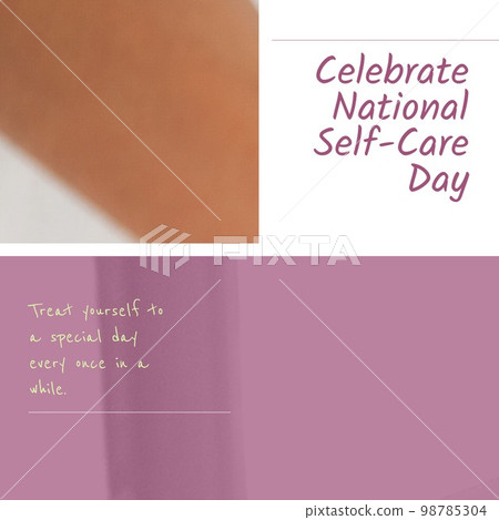 Composition of national self-care day text and copy space over multicoloured background Composition of national self-care day text and copy space over multicoloured background 98785304