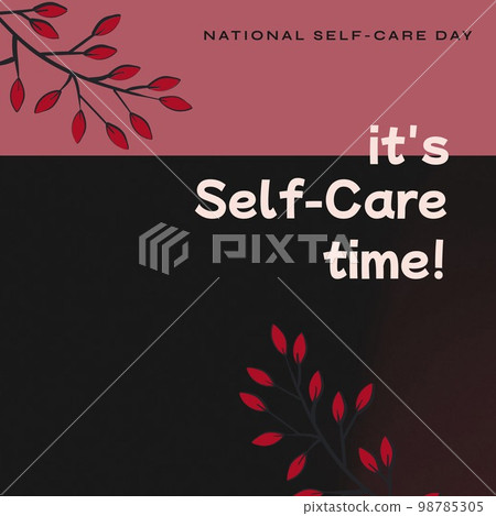 Composition of it's self-care time text and copy space over pattern and pink and brown background Composition of it's self-care time text and copy space over pattern and pink and brown background 98785305