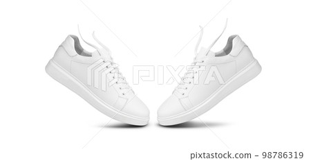 Fly White sneakers and floating ropes. Isolated on a transparent background 98786319