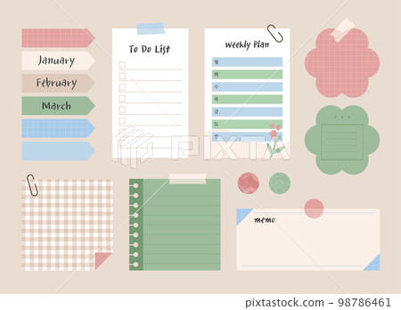 Highteen concept notes and stickers for diary 98786461